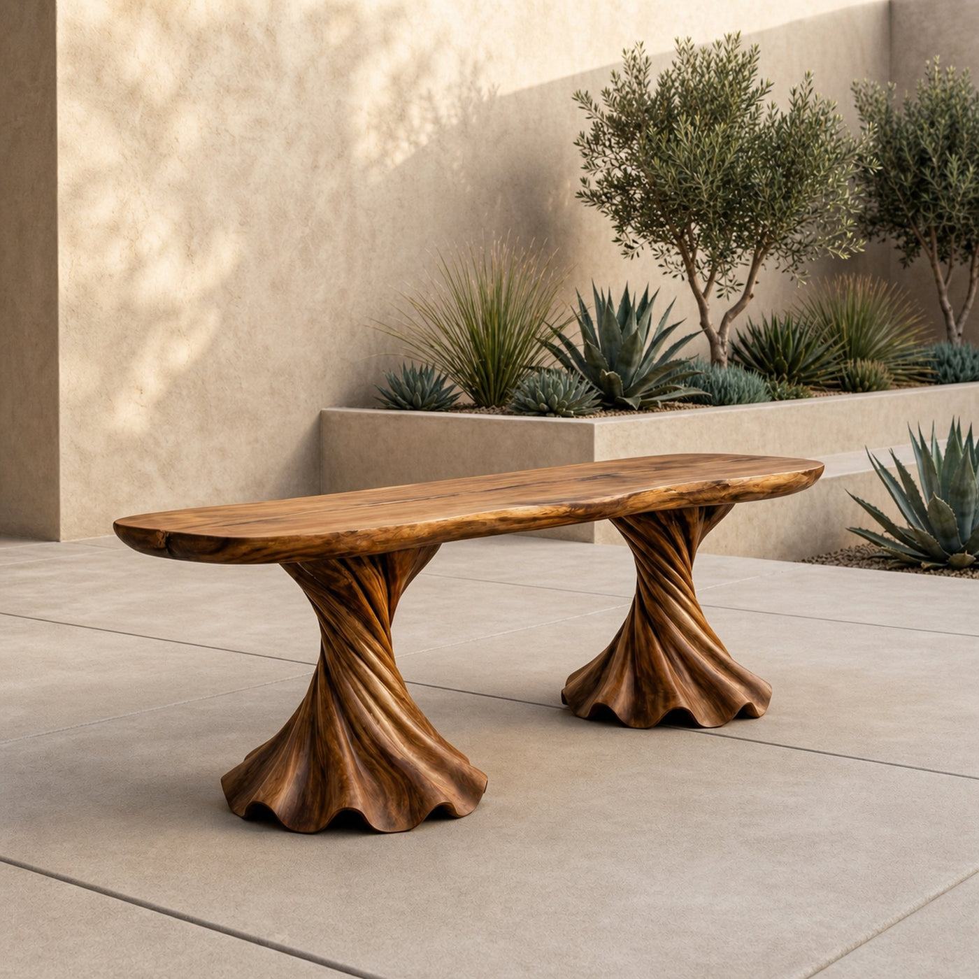Rustic Bench Solid Wood Twisted Pedestal Base Entryway