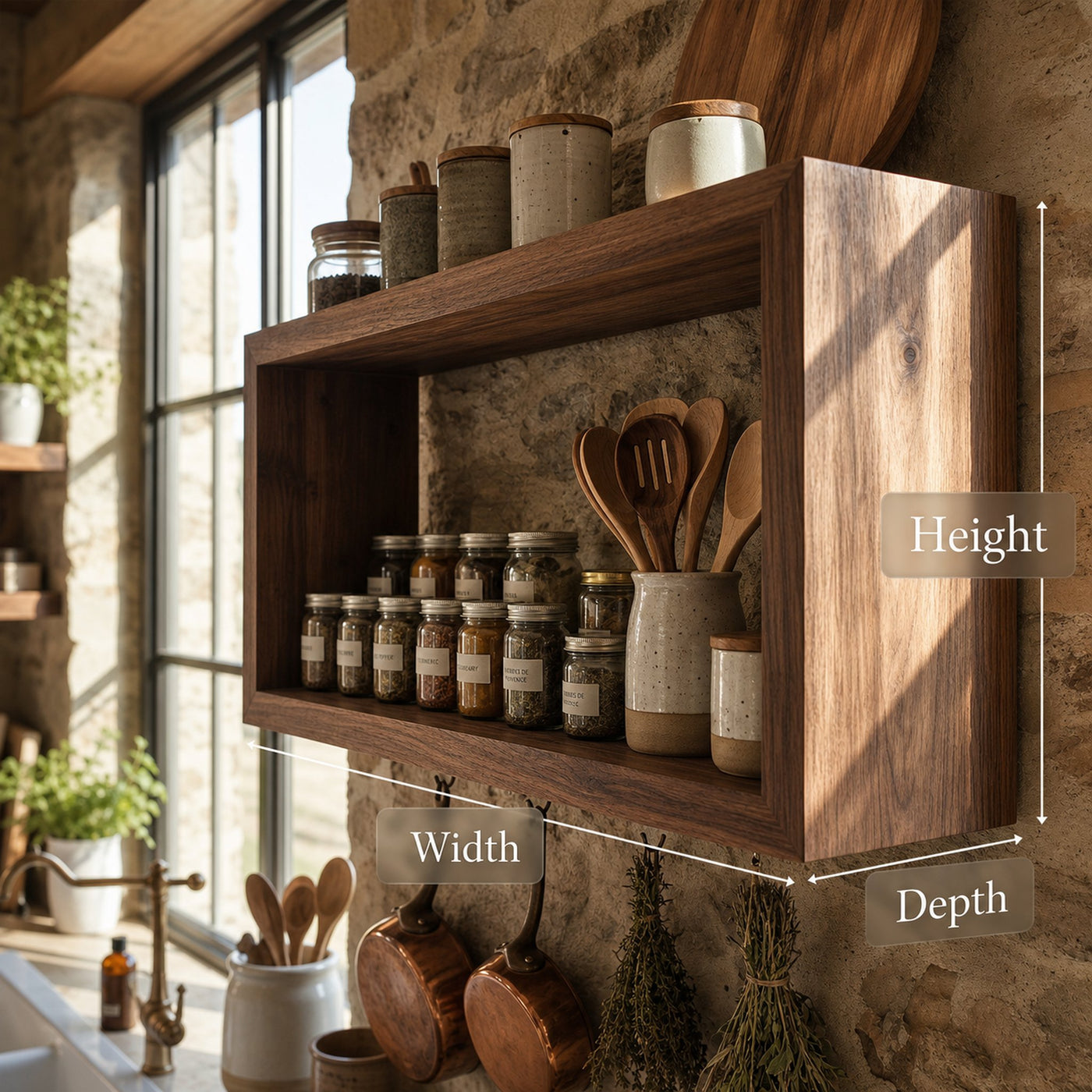Rustic Box Style Kitchen Wall Shelf Solid Wood Display Unit - product view 6