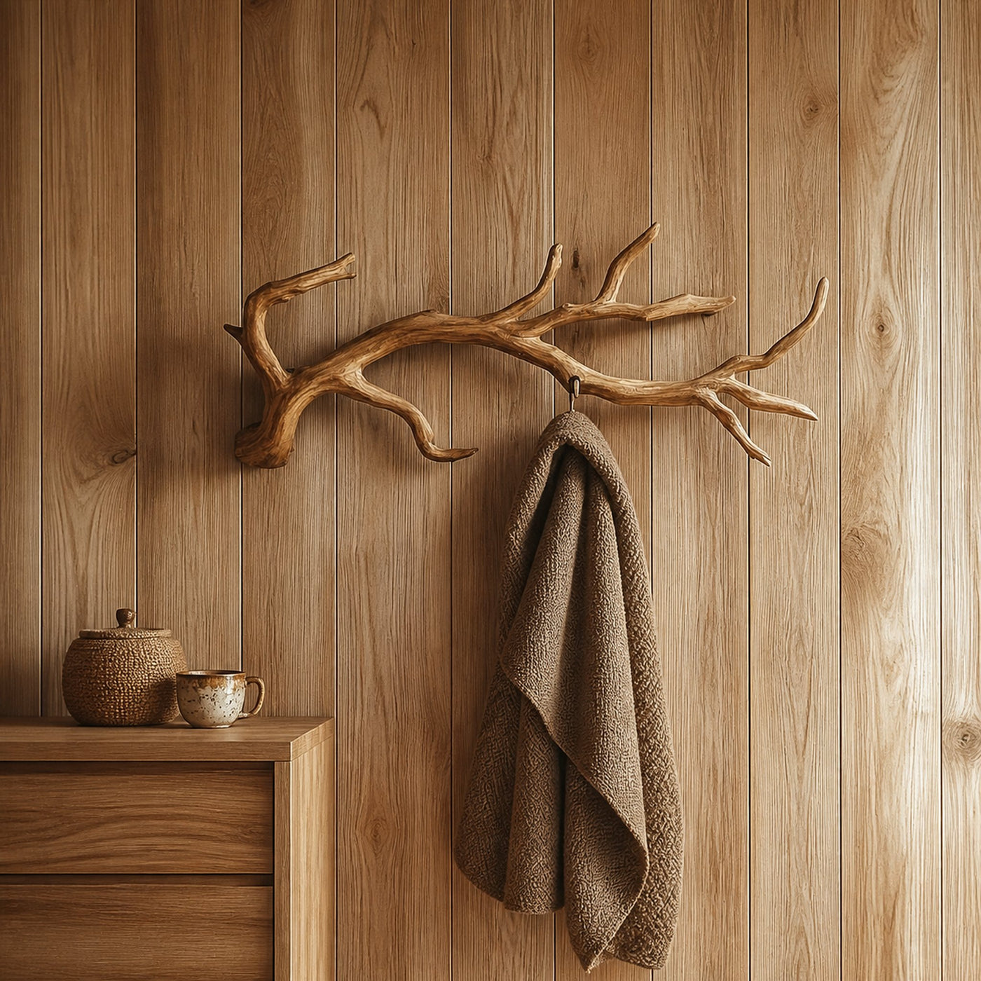 Rustic Branch Wall Hook Solid Wood Entryway Decor