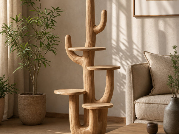 Rustic Cactus Tree Stand Solid Wood Living Room