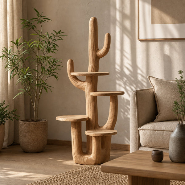 Rustic Cactus Tree Stand Solid Wood Living Room