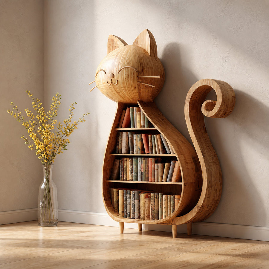 Rustic Cat Bookshelf Kids Room Storage Display