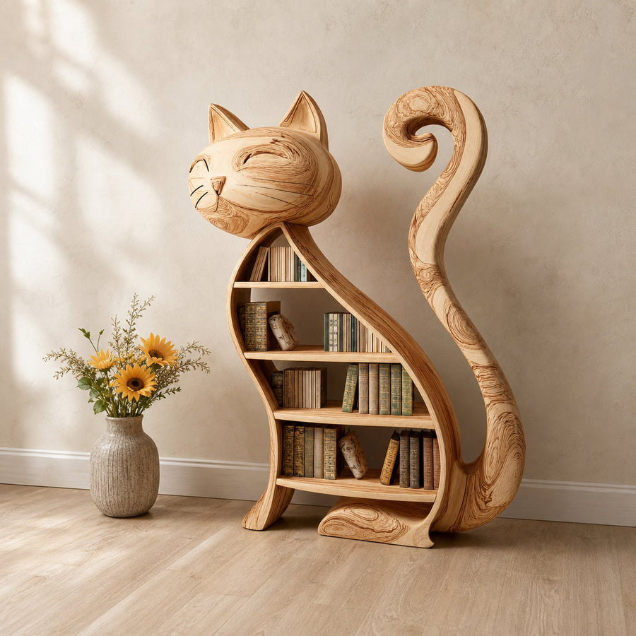 Rustic Cat Bookshelf Playroom Kids Storage Display
