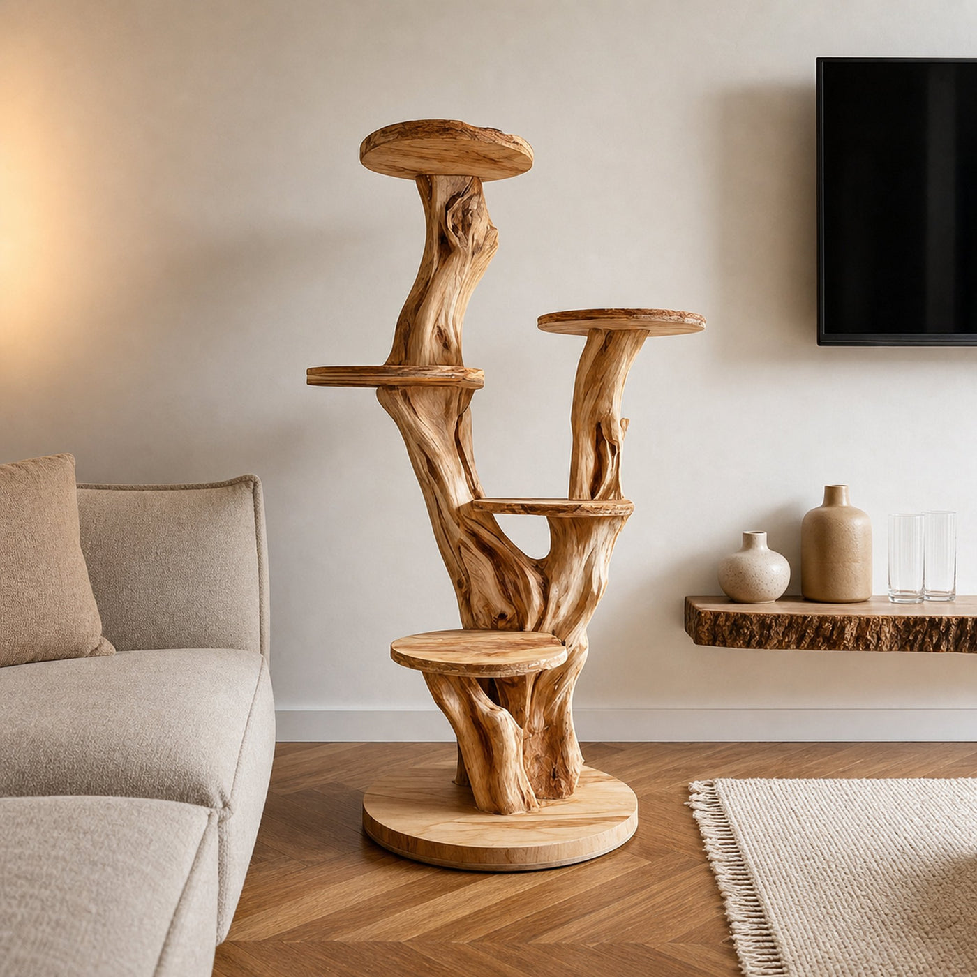Rustic Cat Sculptural Tree Tower Living Room Or Contemporary Home