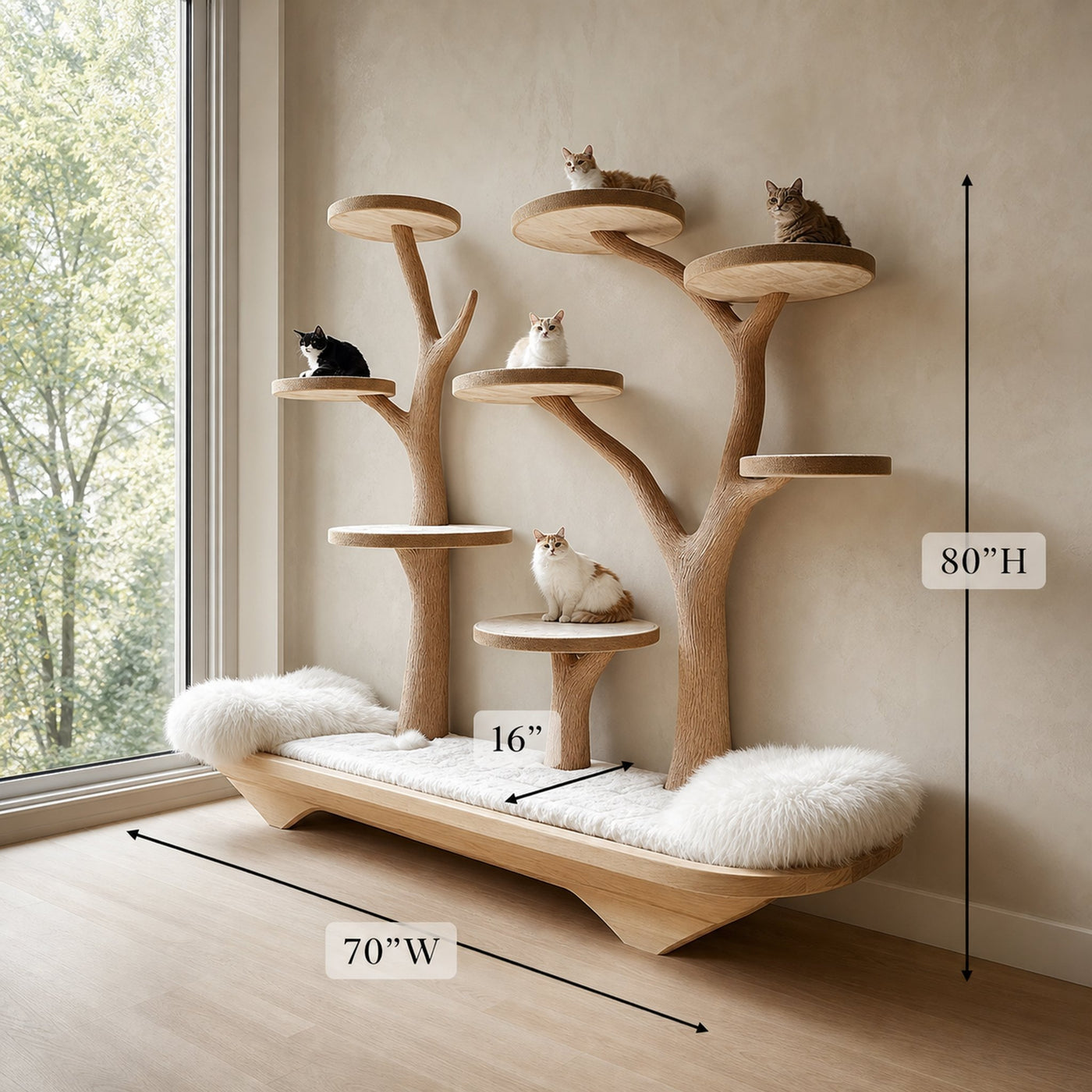 Rustic Cat Tree Play Furniture With Bench Living Room - product view 6