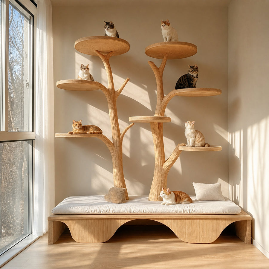 Rustic Cat Tree Wall Shelf Bedroom Seating Bench