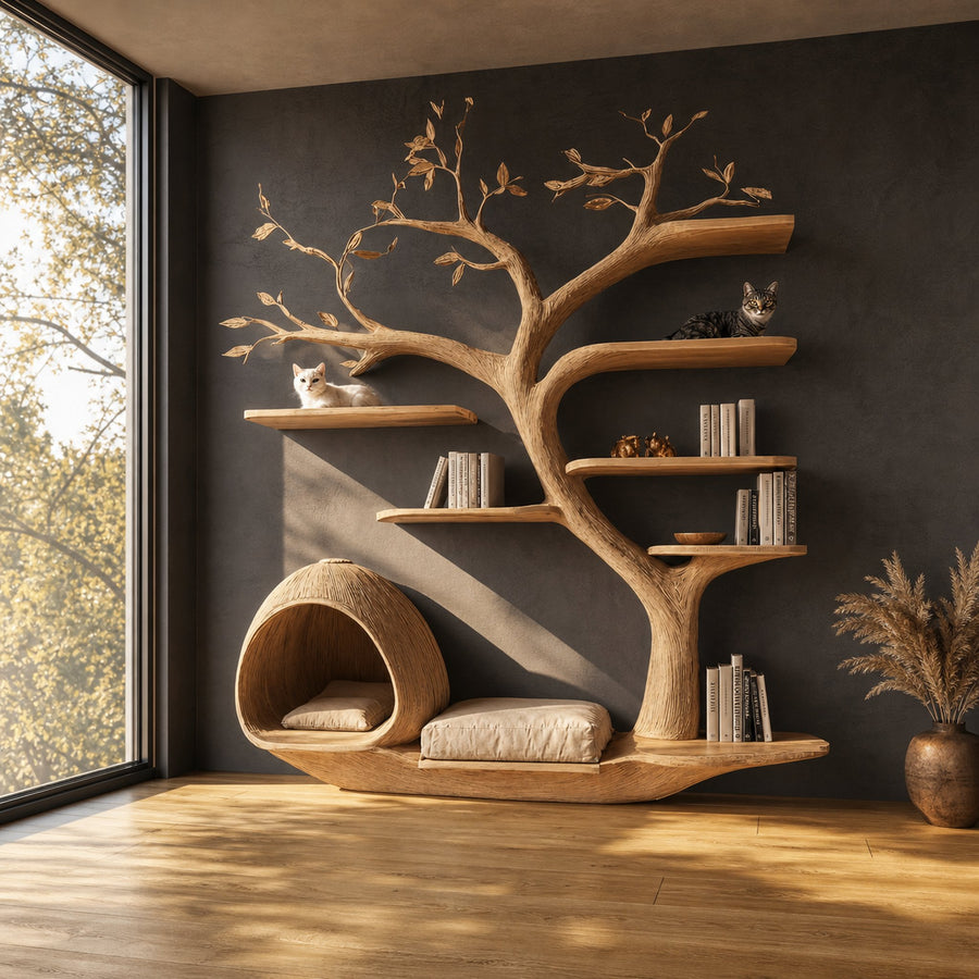 Rustic Cat Tree Wall Unit Living Room Cat Bed Furniture