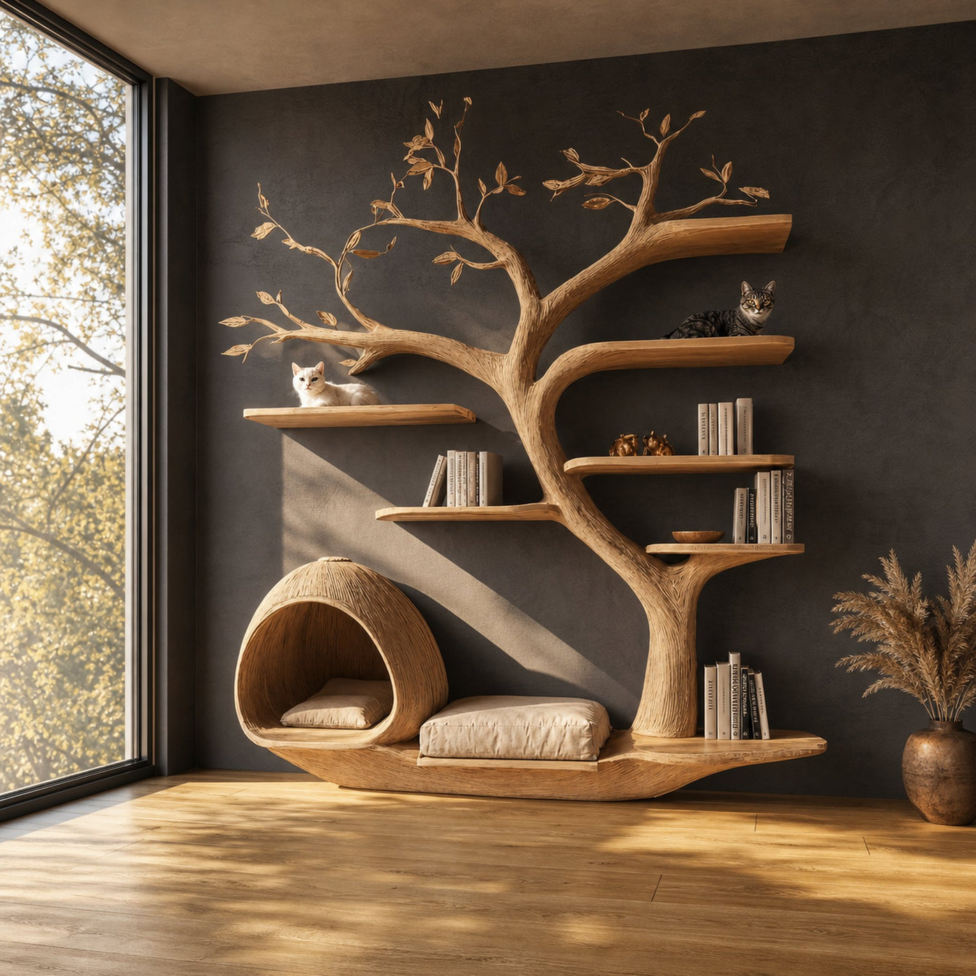 Rustic Cat Tree Wall Unit Living Room Cat Bed Furniture