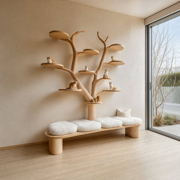 Rustic Cat Tree With Bench Living Room Pet Furniture