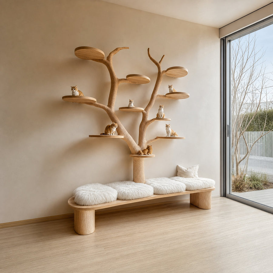 Rustic Cat Tree With Bench Living Room Pet Furniture
