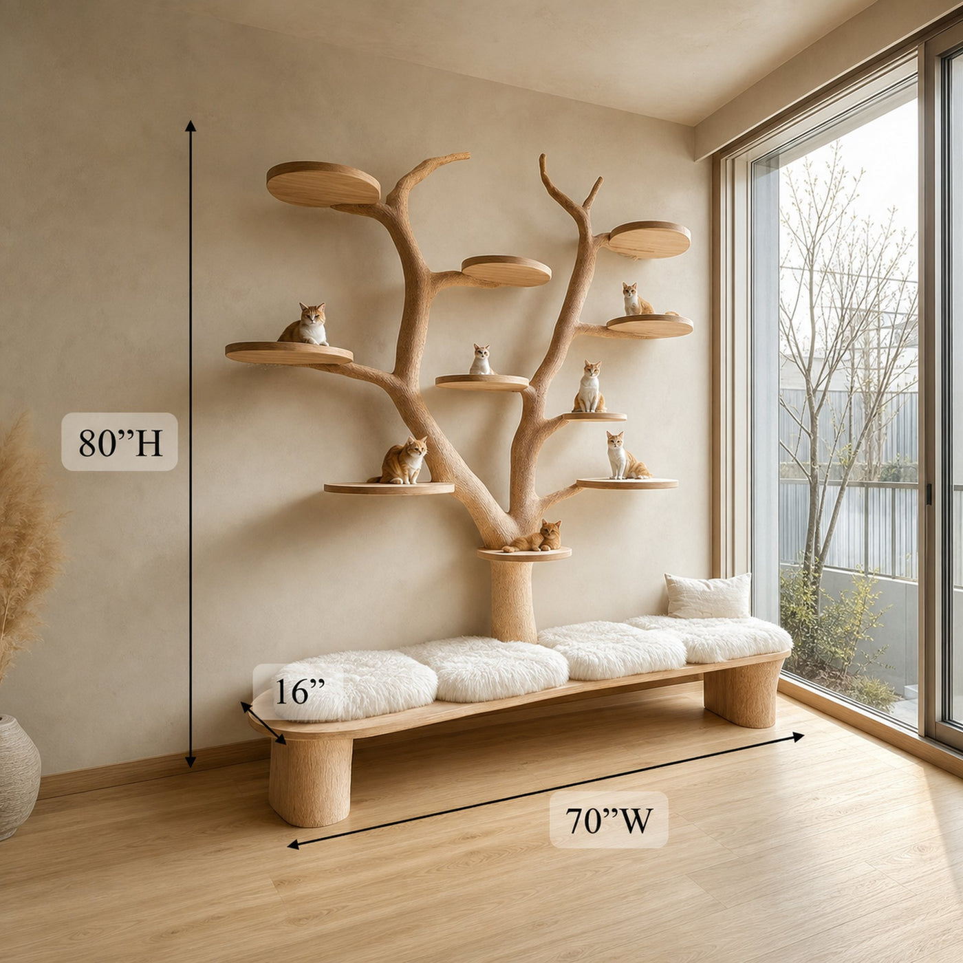 Rustic Cat Tree With Bench Living Room Pet Furniture - product view 6