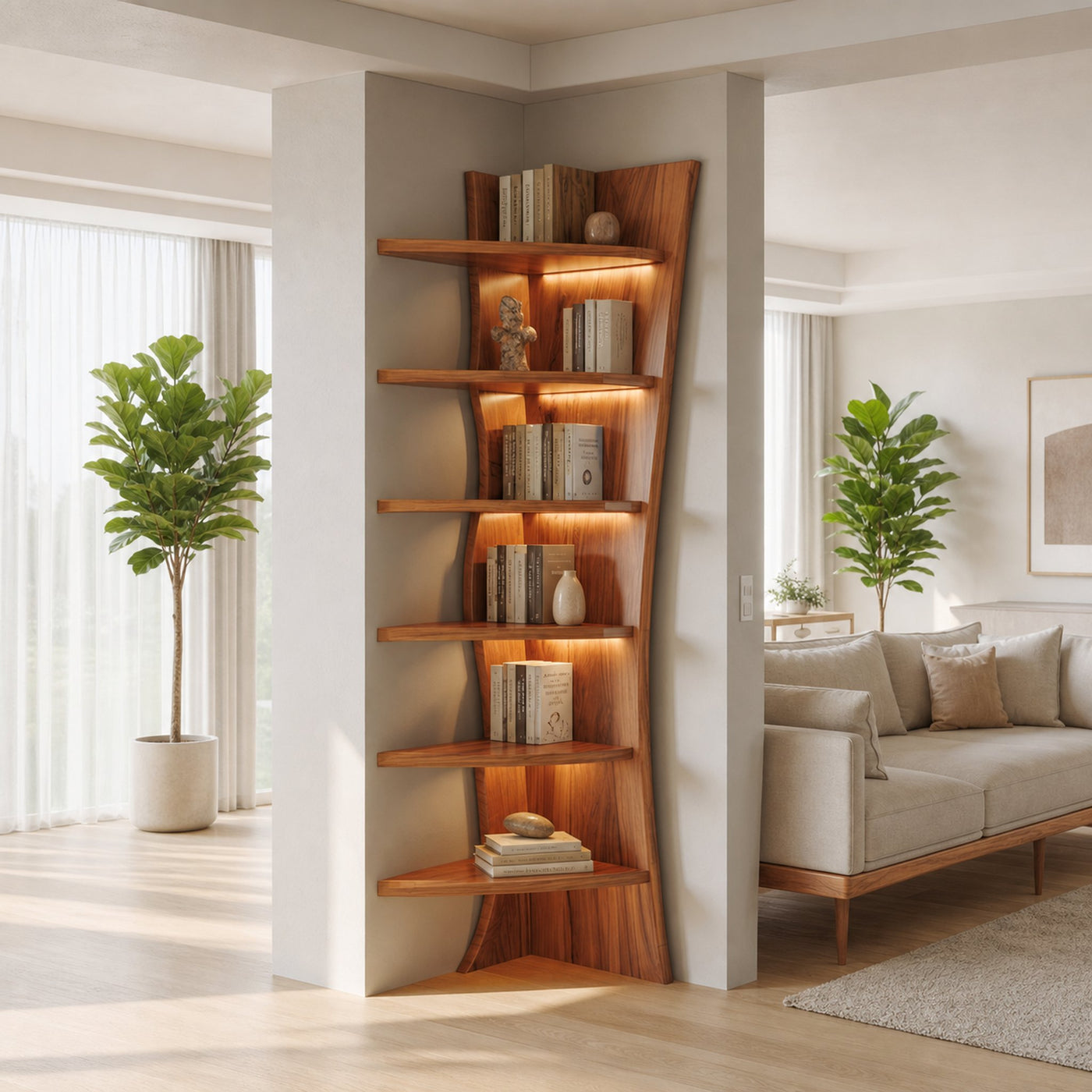 Rustic Corner Bookshelf Decor Cozy Room