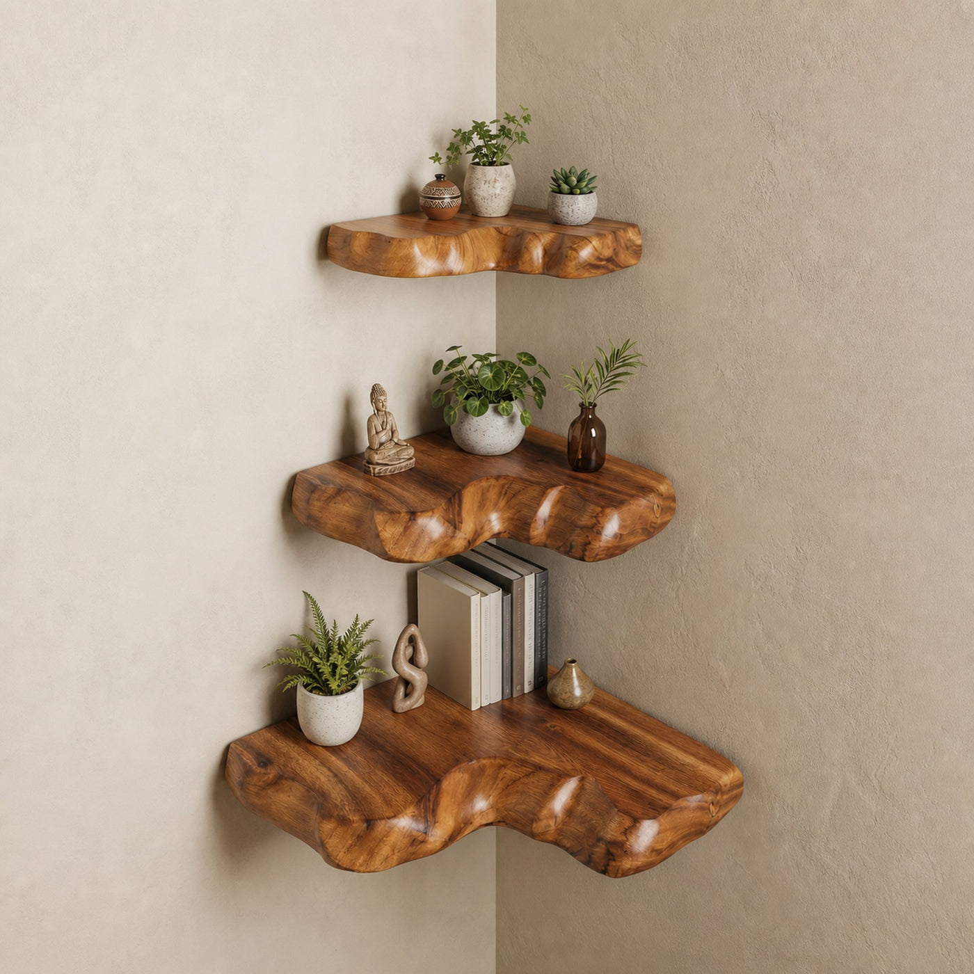 Rustic Corner Floating Shelf For Living Room And Wall Decor