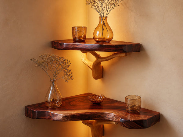 Rustic Corner Floating Shelf Living Room