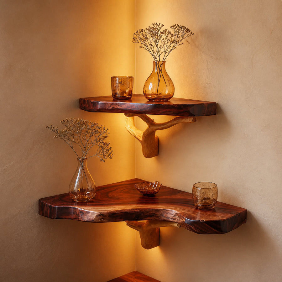 Rustic Corner Floating Shelf Living Room