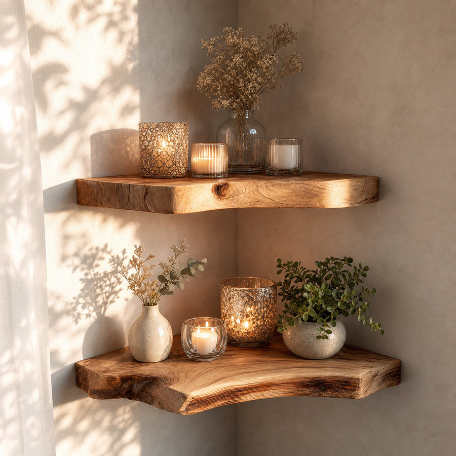 Rustic Corner Wall Shelf Bathroom