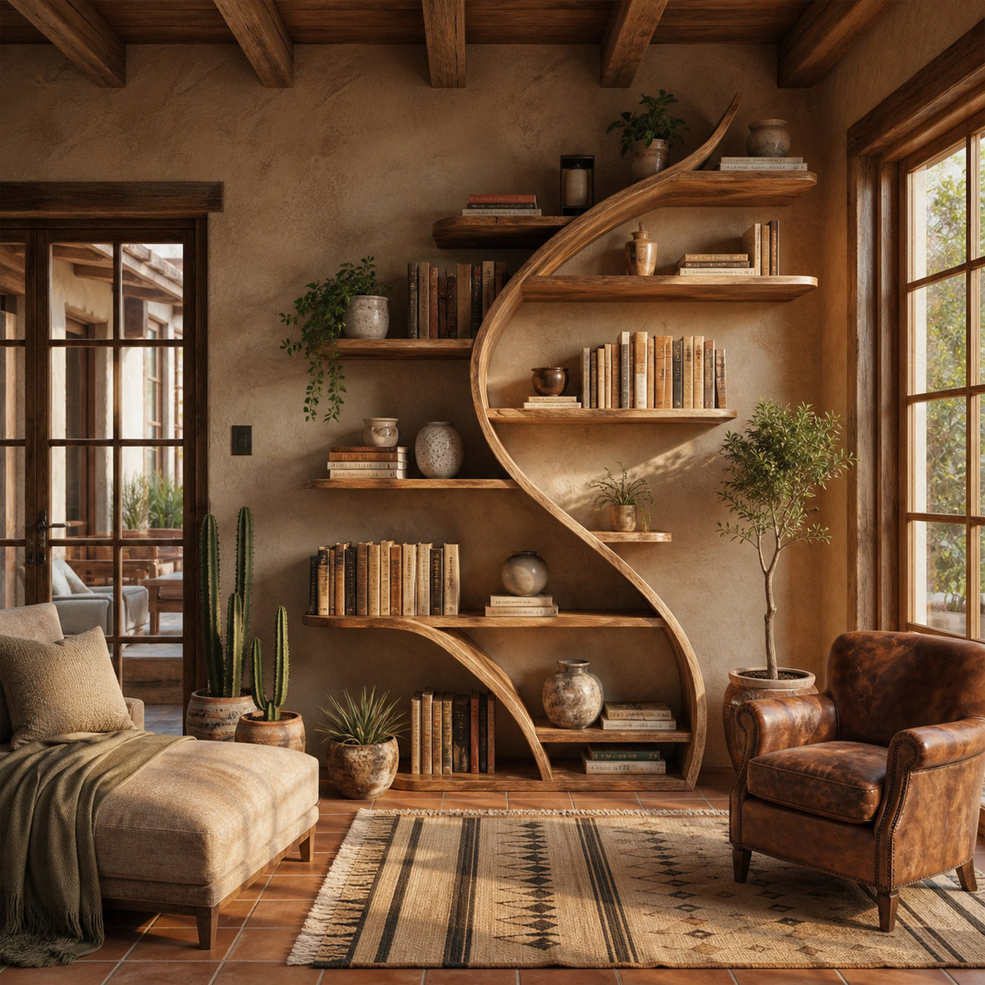 Rustic Curved Wall Bookshelf For Bedroom And Living Room - product view 6