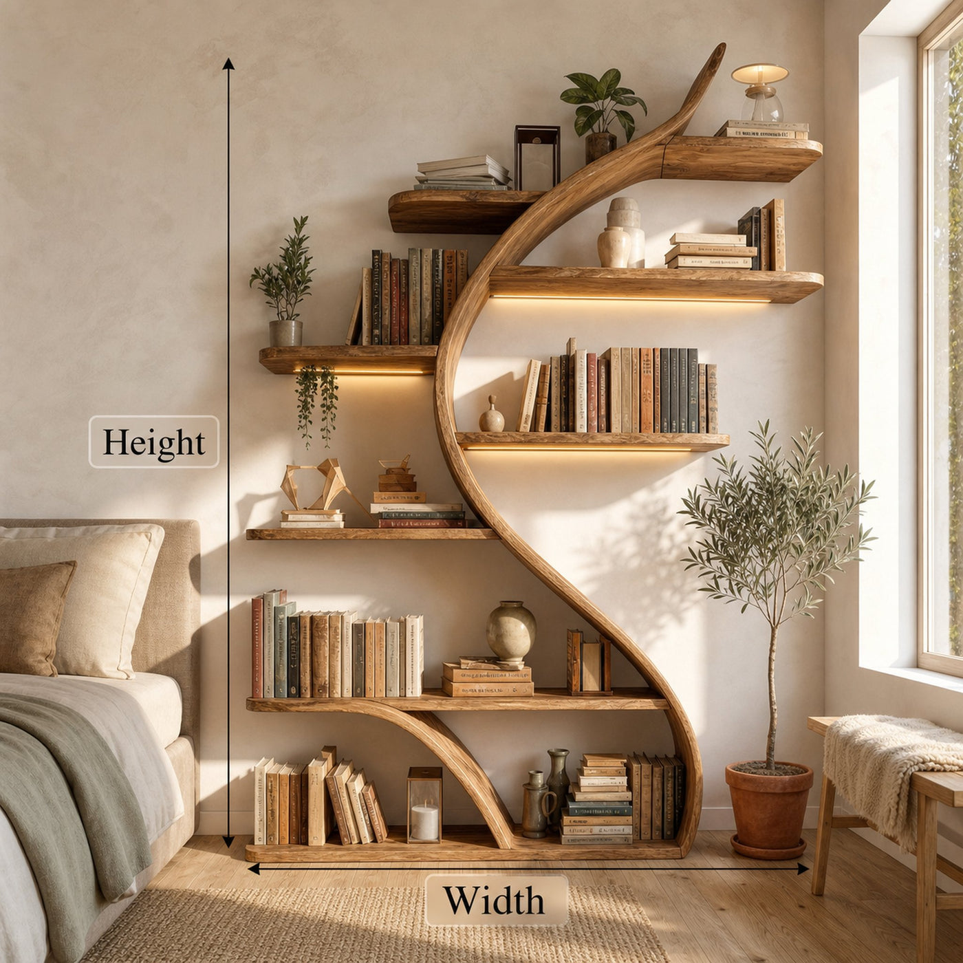 Rustic Curved Wall Bookshelf For Bedroom And Living Room - product view 7