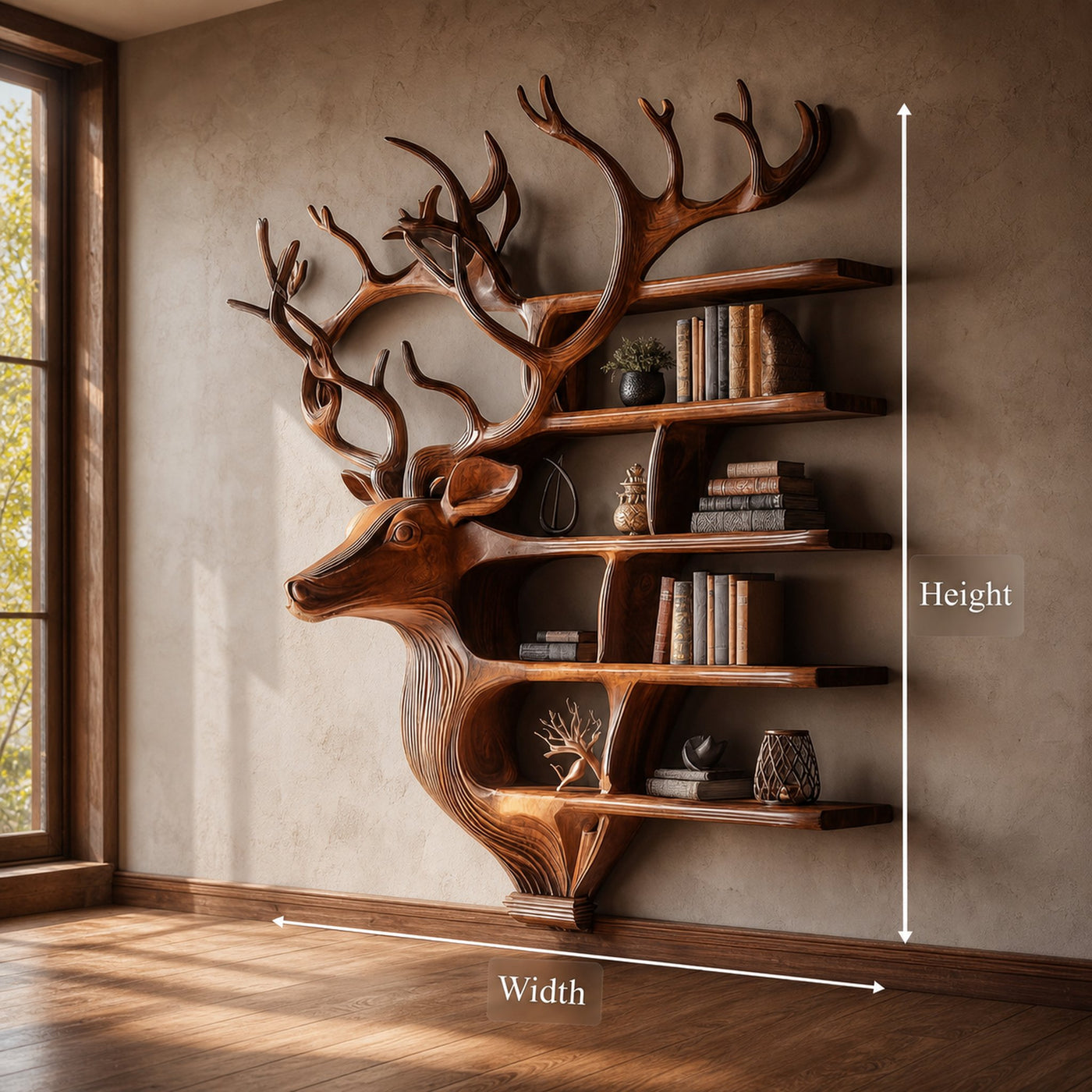 Rustic Deer Bookshelf Wall Mounted Living Room Display - product view 6