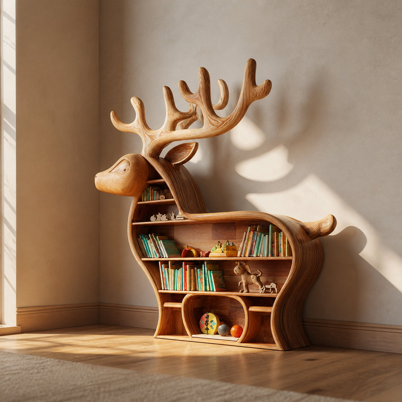 Rustic Deer Shaped Bookshelf Kids Room Nursery Furniture