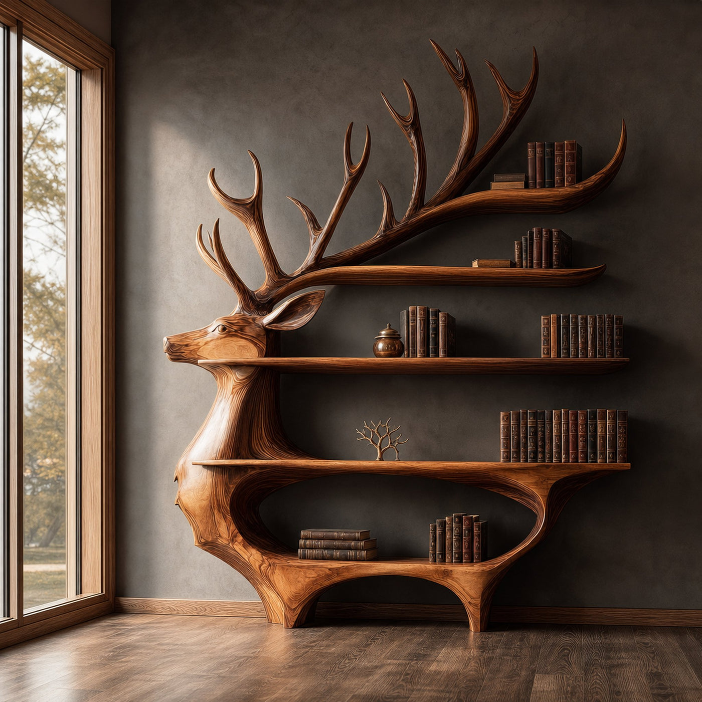 Rustic Deer Shaped Display Shelf Entryway Or Living Room