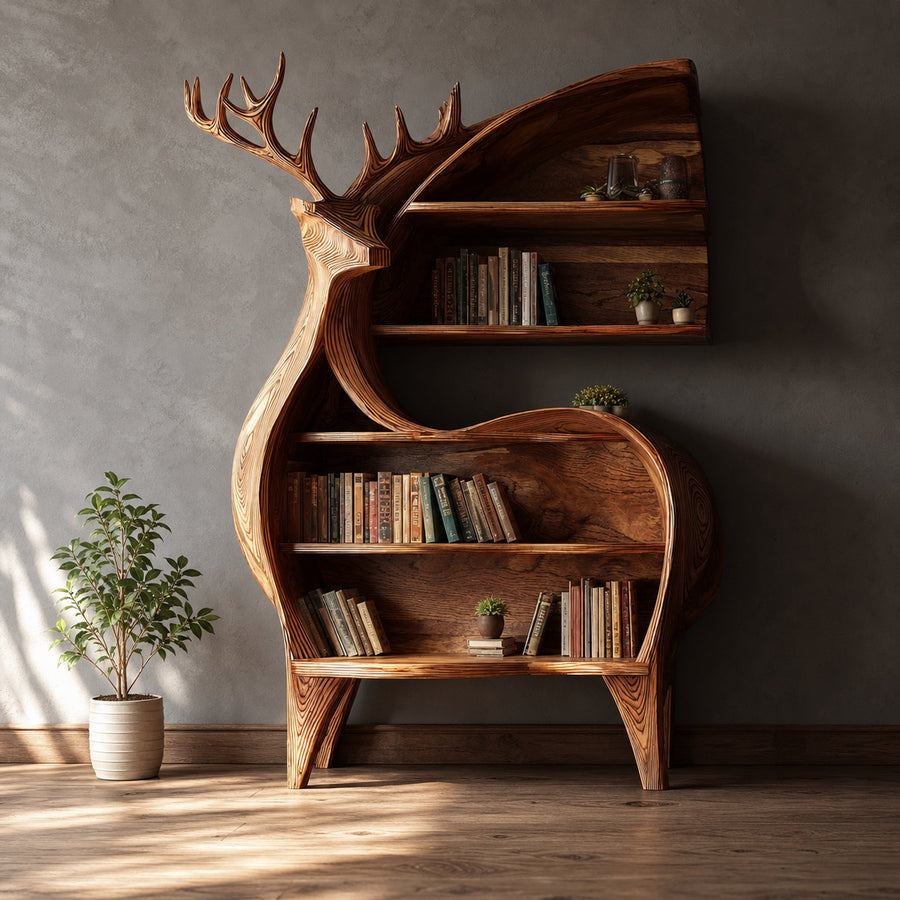 Rustic Deer Themed Bookshelf Children’s Room