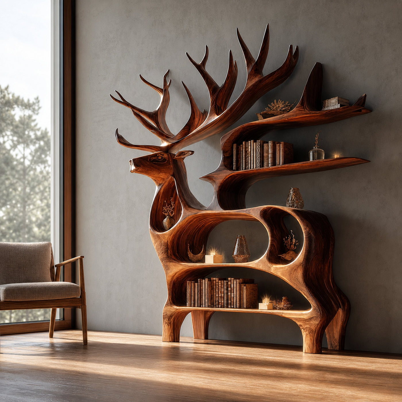 Rustic Deer Wall Shelf Artistic Bookshelf Living Room