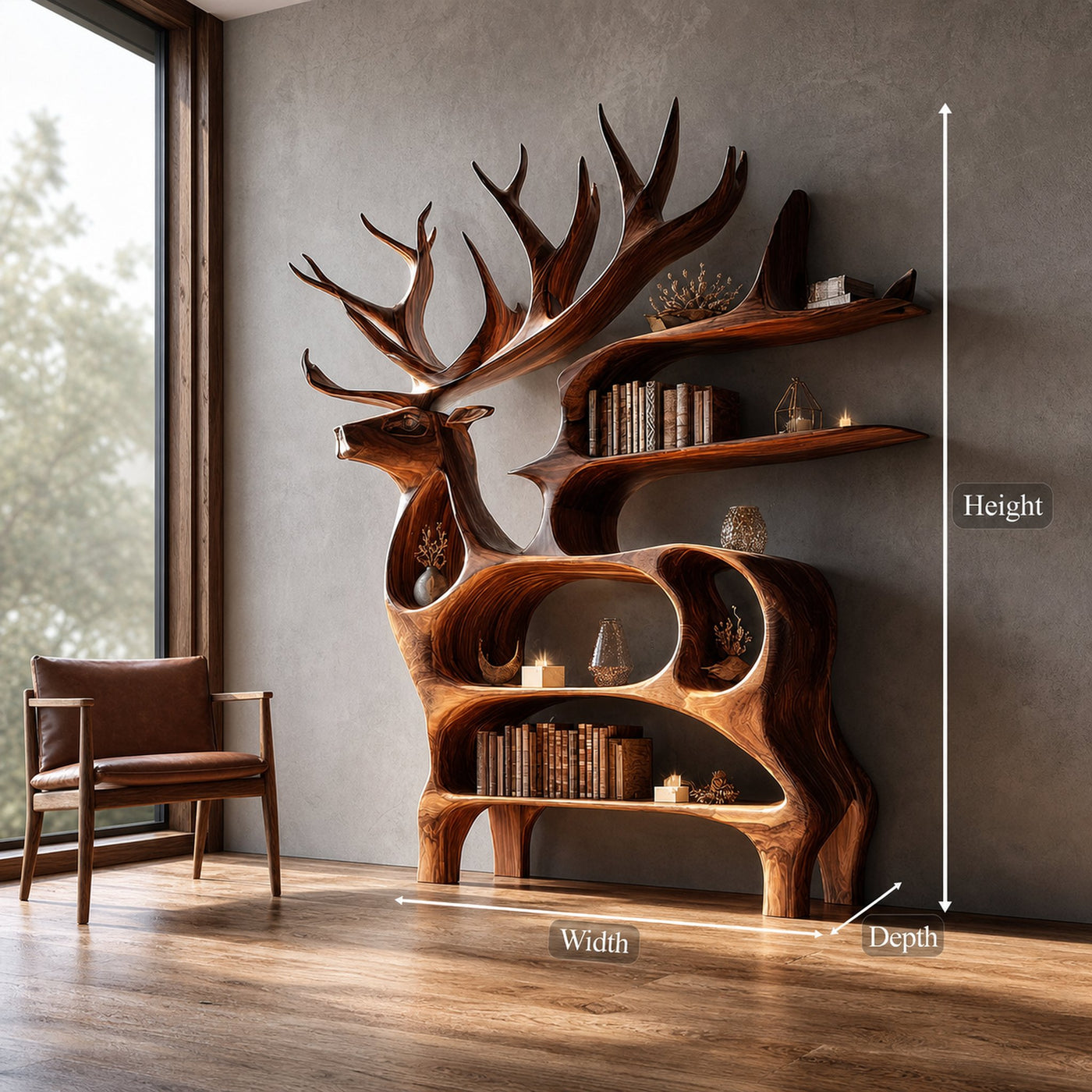 Rustic Deer Wall Shelf Artistic Bookshelf Living Room - product view 6