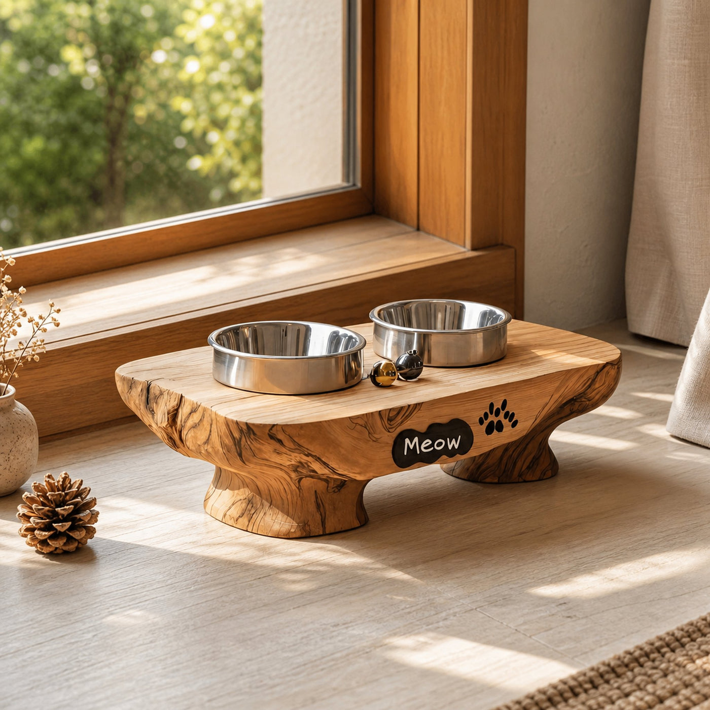 Rustic Dog Bowl Stand For Feeding In Kitchen Area