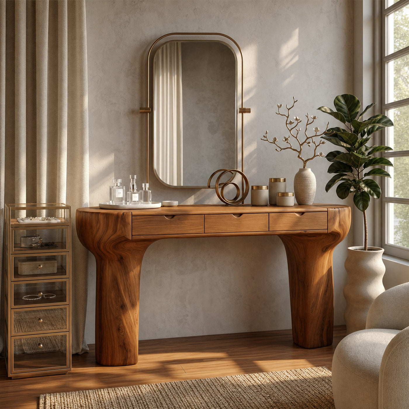 Rustic Dressing Table With Solid Wood Design For Bedroom - product view 6