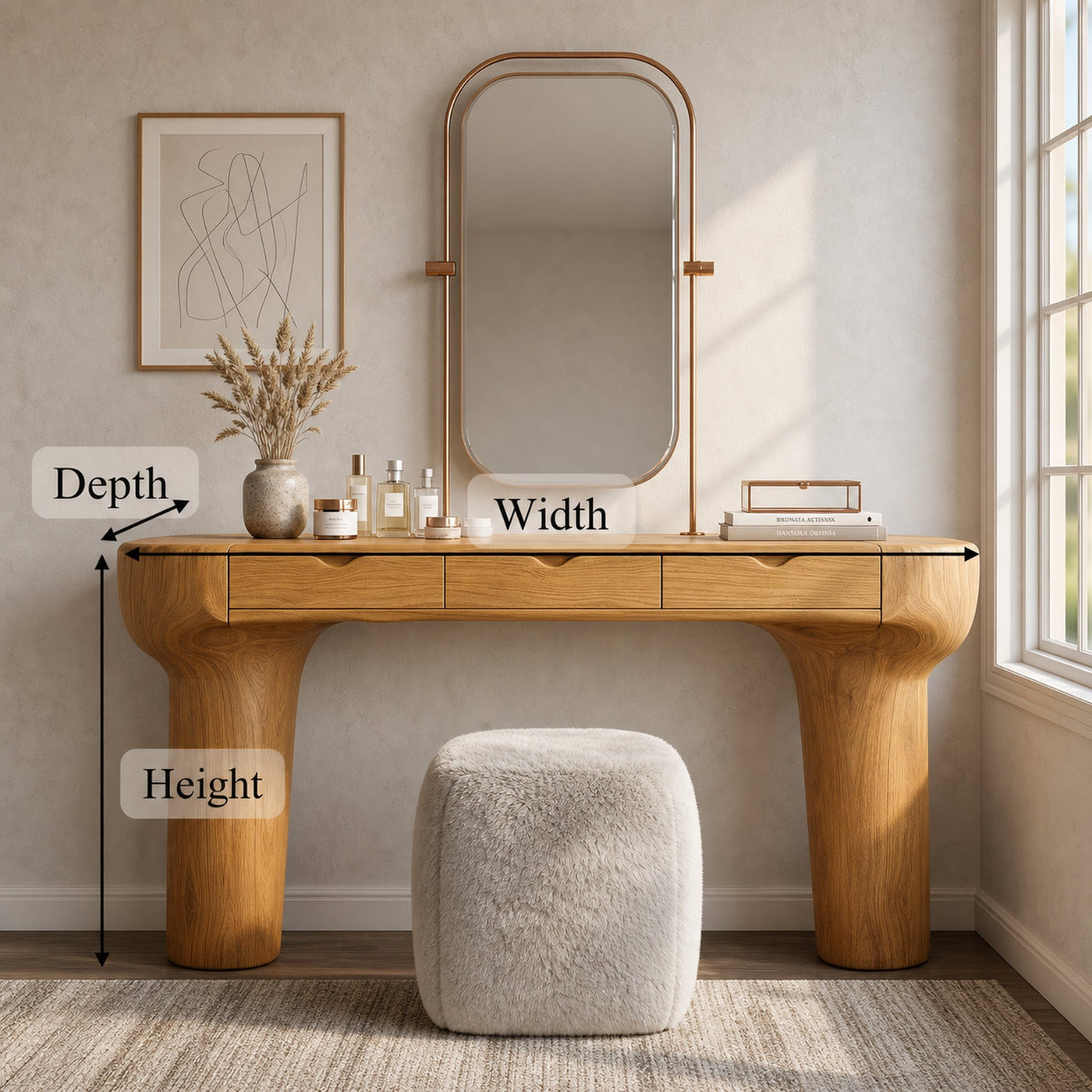 Rustic Dressing Table With Solid Wood Design For Bedroom - product view 8
