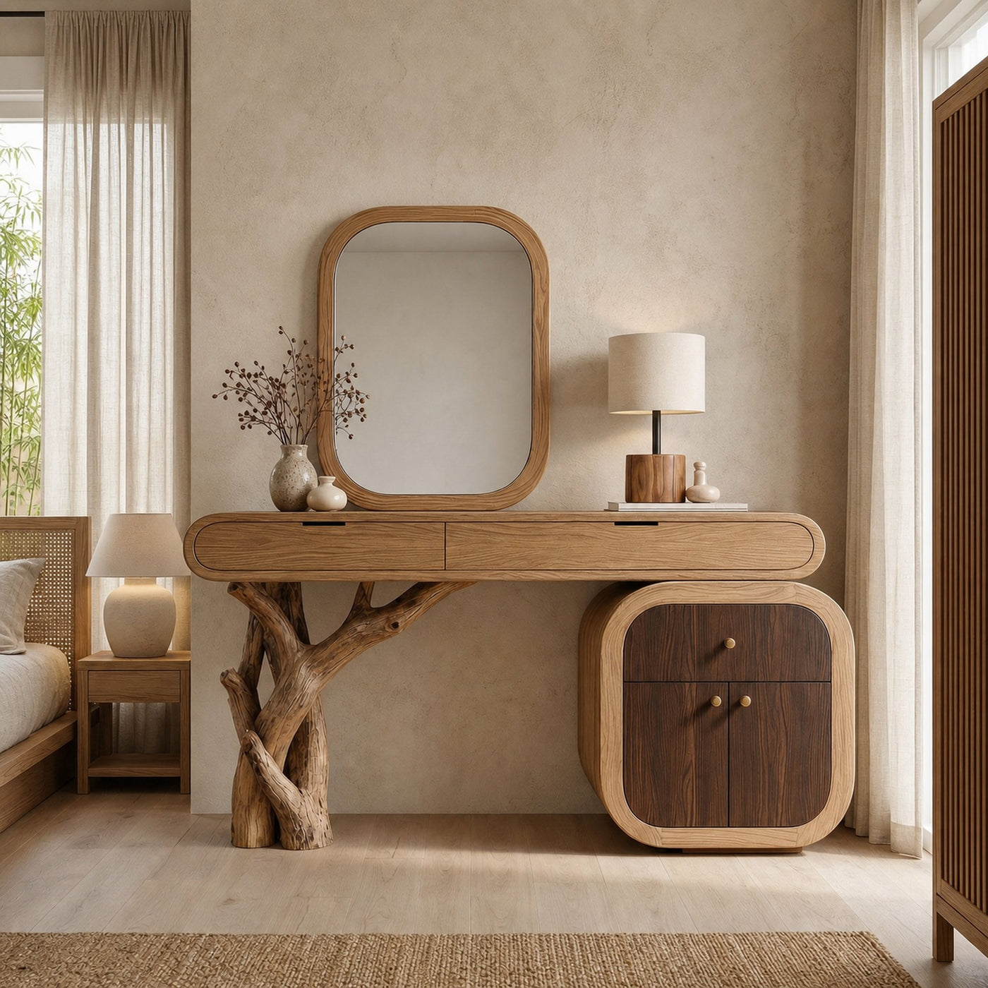 Rustic Dressing Table With Storage For Bedroom