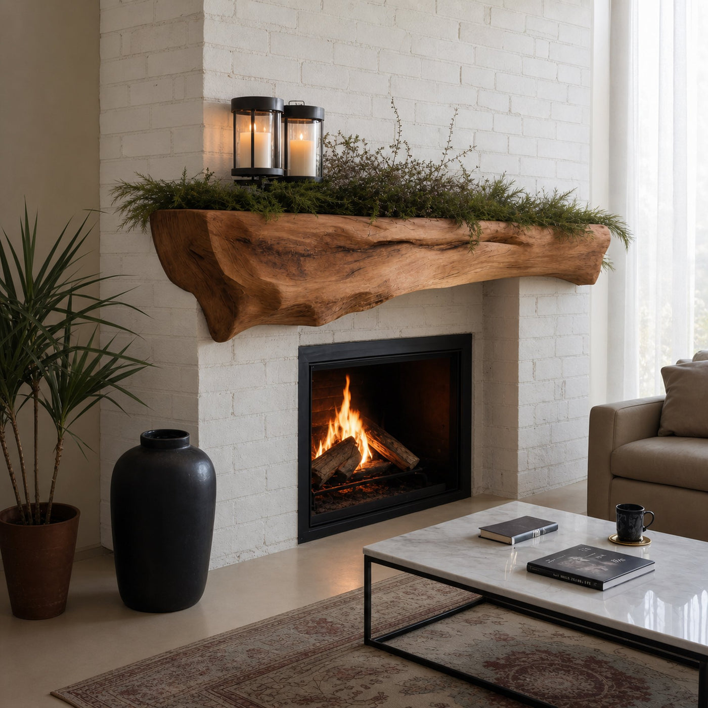Rustic Fireplace Mantel Beam For Holiday Decoration
