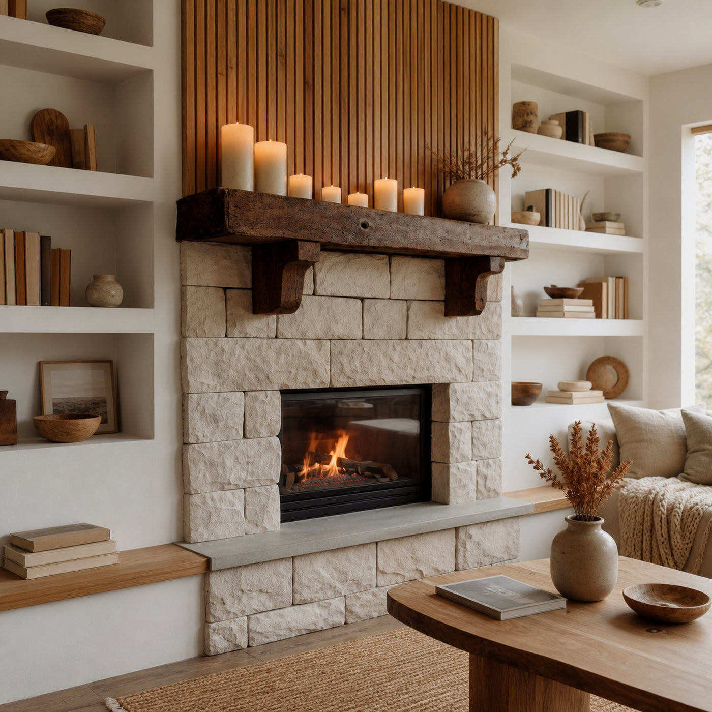 Rustic Fireplace Mantel Shelf For Cozy Cabin Living Room - product view 7