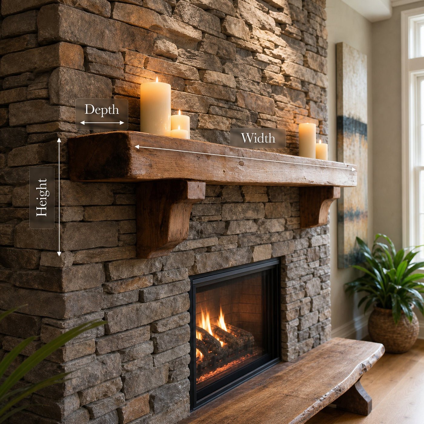 Rustic Fireplace Mantel Shelf For Cozy Cabin Living Room - product view 8