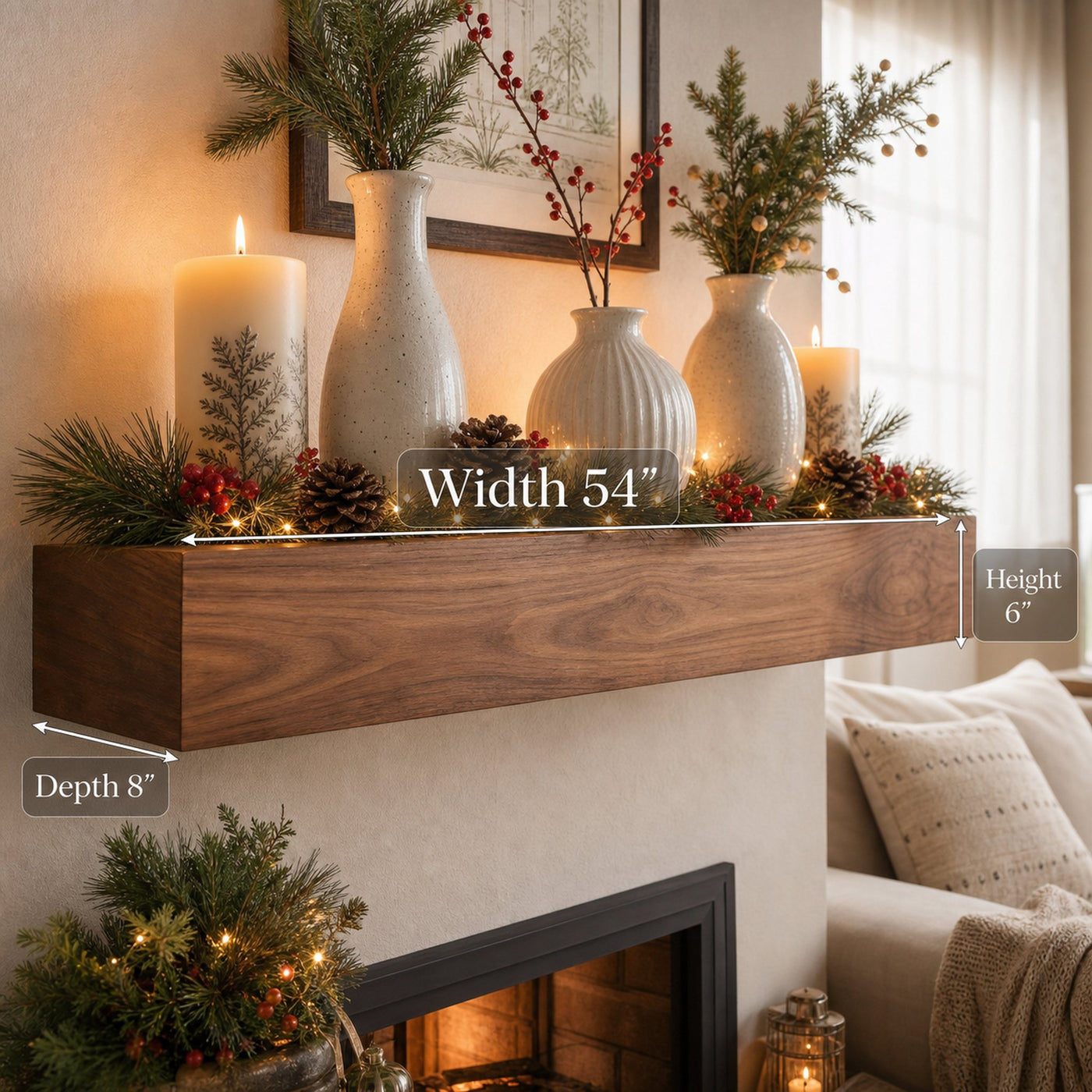 Rustic Fireplace Mantel Shelf For Living Room Or Holiday - product view 6