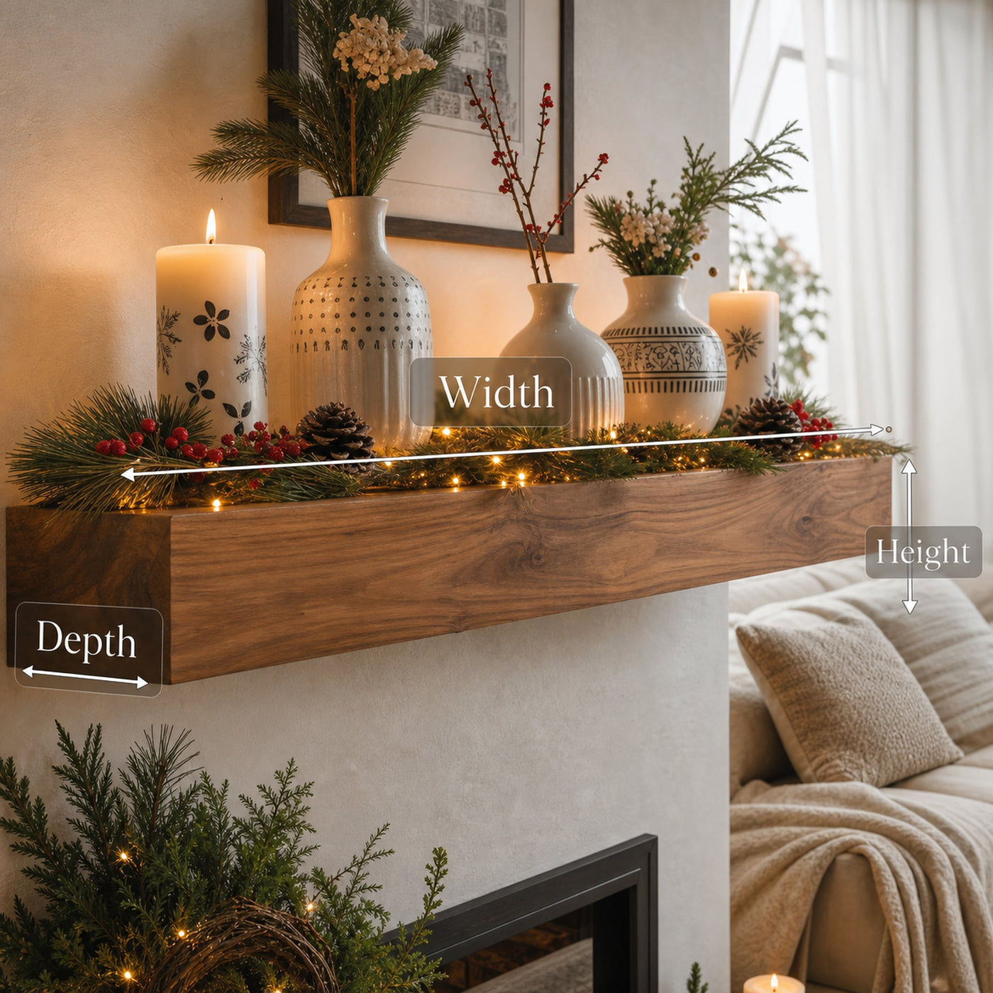 Rustic Fireplace Mantel Shelf For Living Room Or Holiday - product view 7
