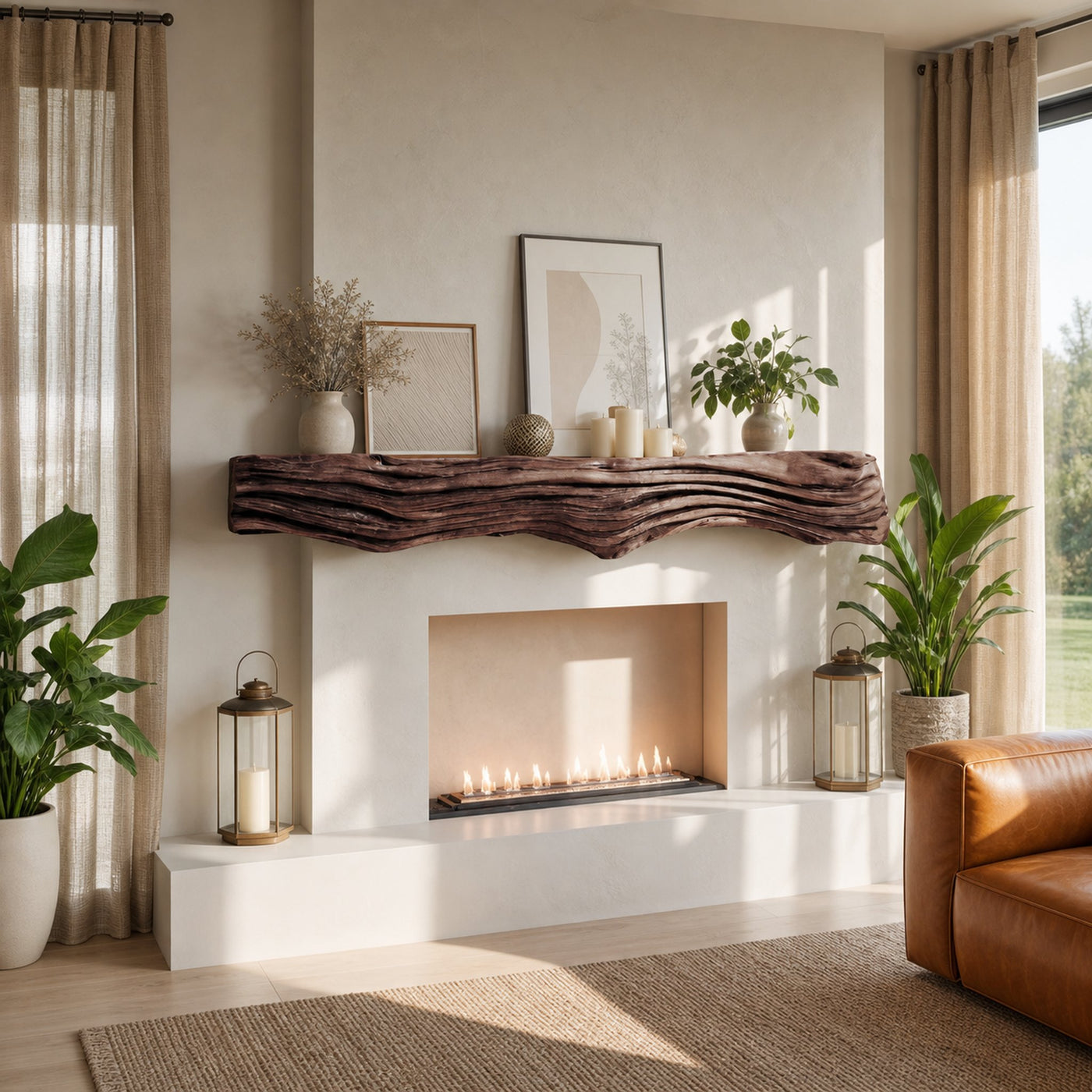 Rustic Fireplace Mantel Shelf With Wave Design For Living Room - product view 6