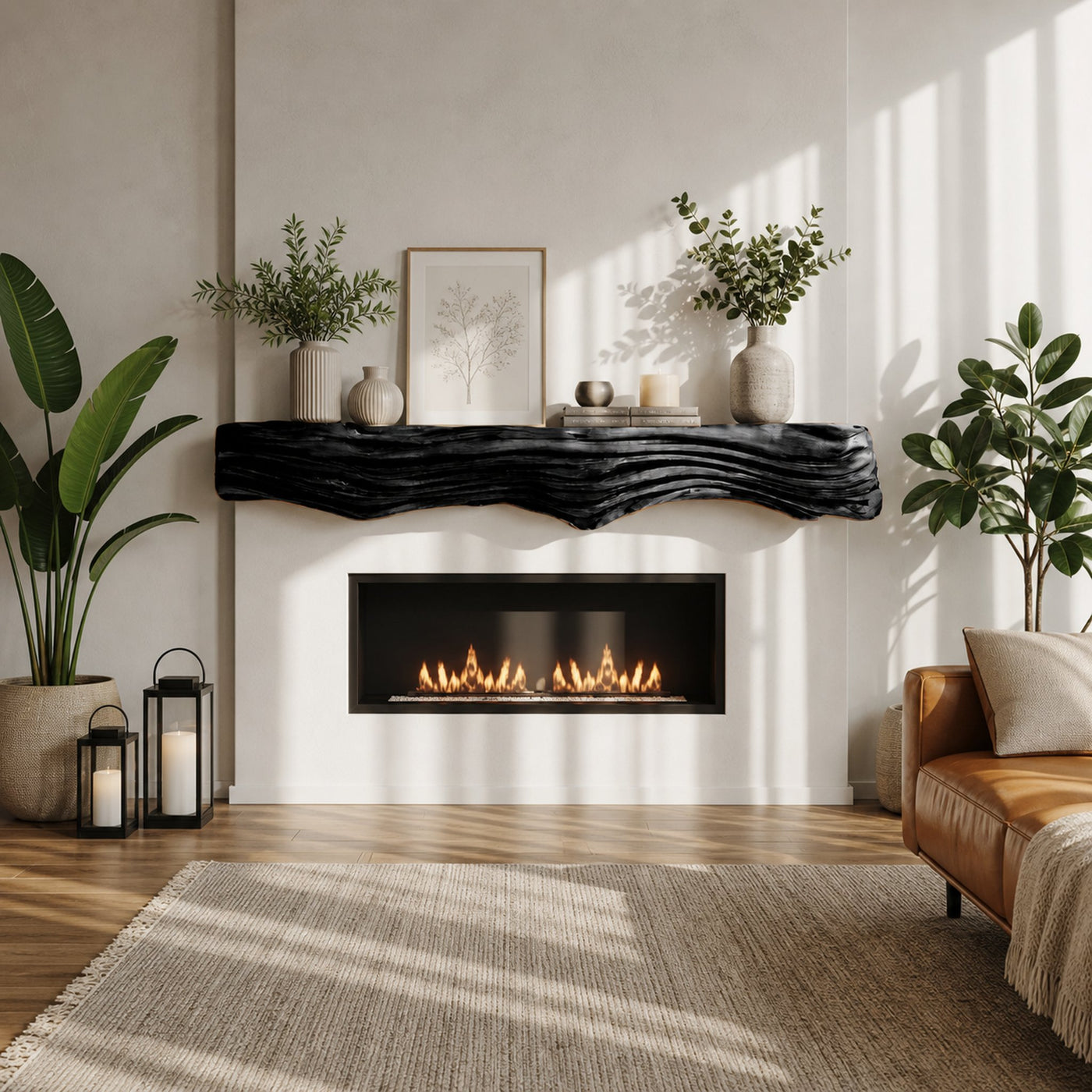 Rustic Fireplace Mantel Shelf With Wave Design For Living Room - product view 7