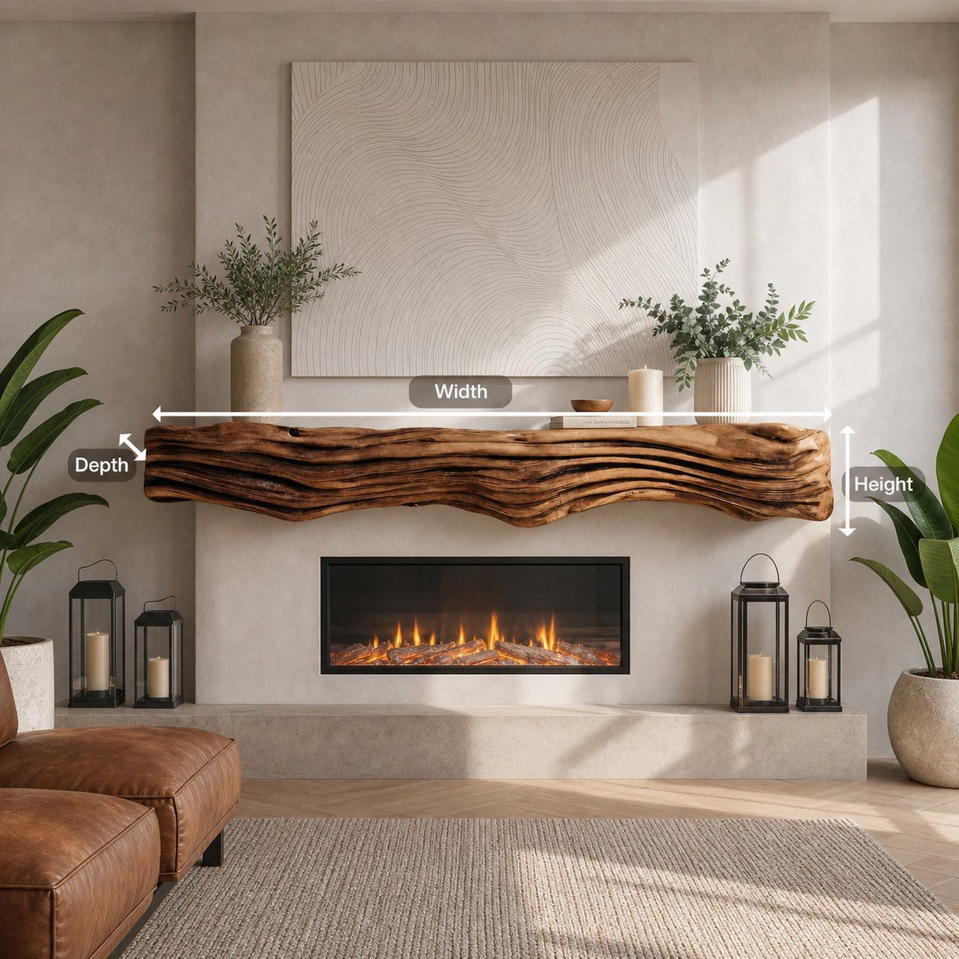 Rustic Fireplace Mantel Shelf With Wave Design For Living Room - product view 8