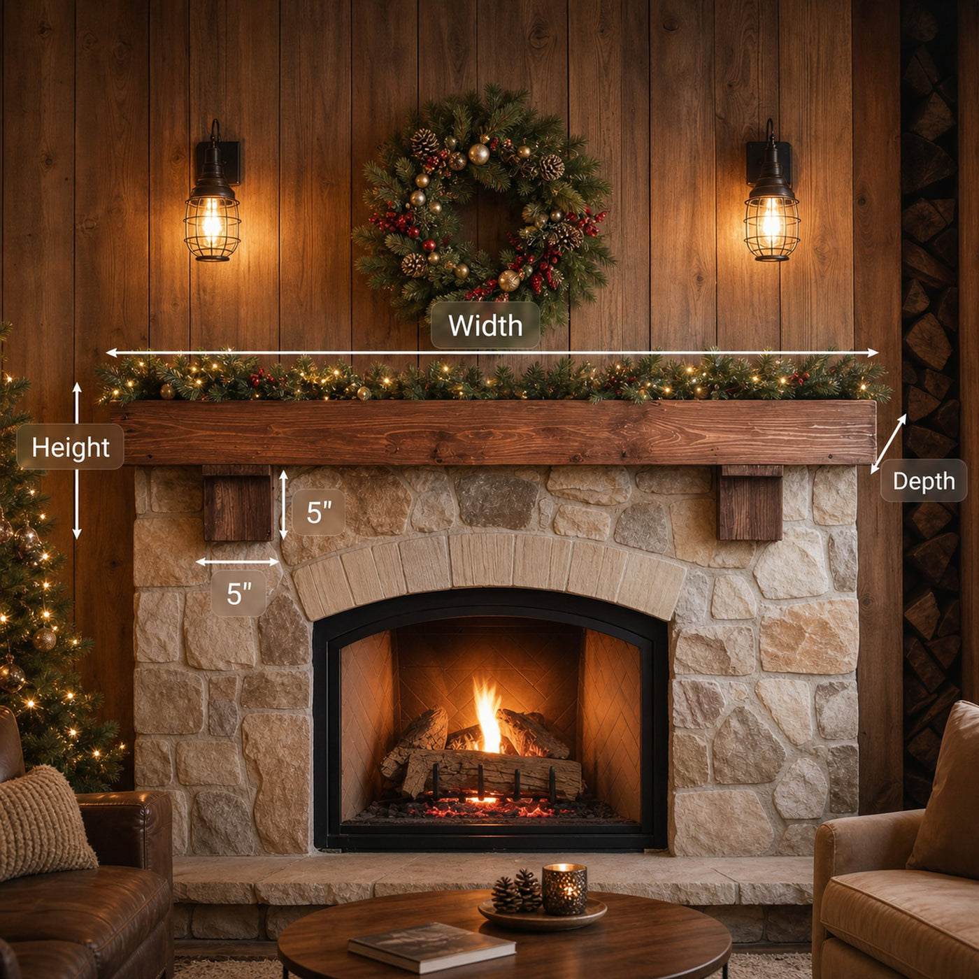 Rustic Fireplace Mantel With Beam For Holiday Decoration - product view 8
