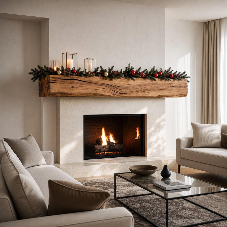 Rustic Fireplace Mantel With Live Edge For Living Room