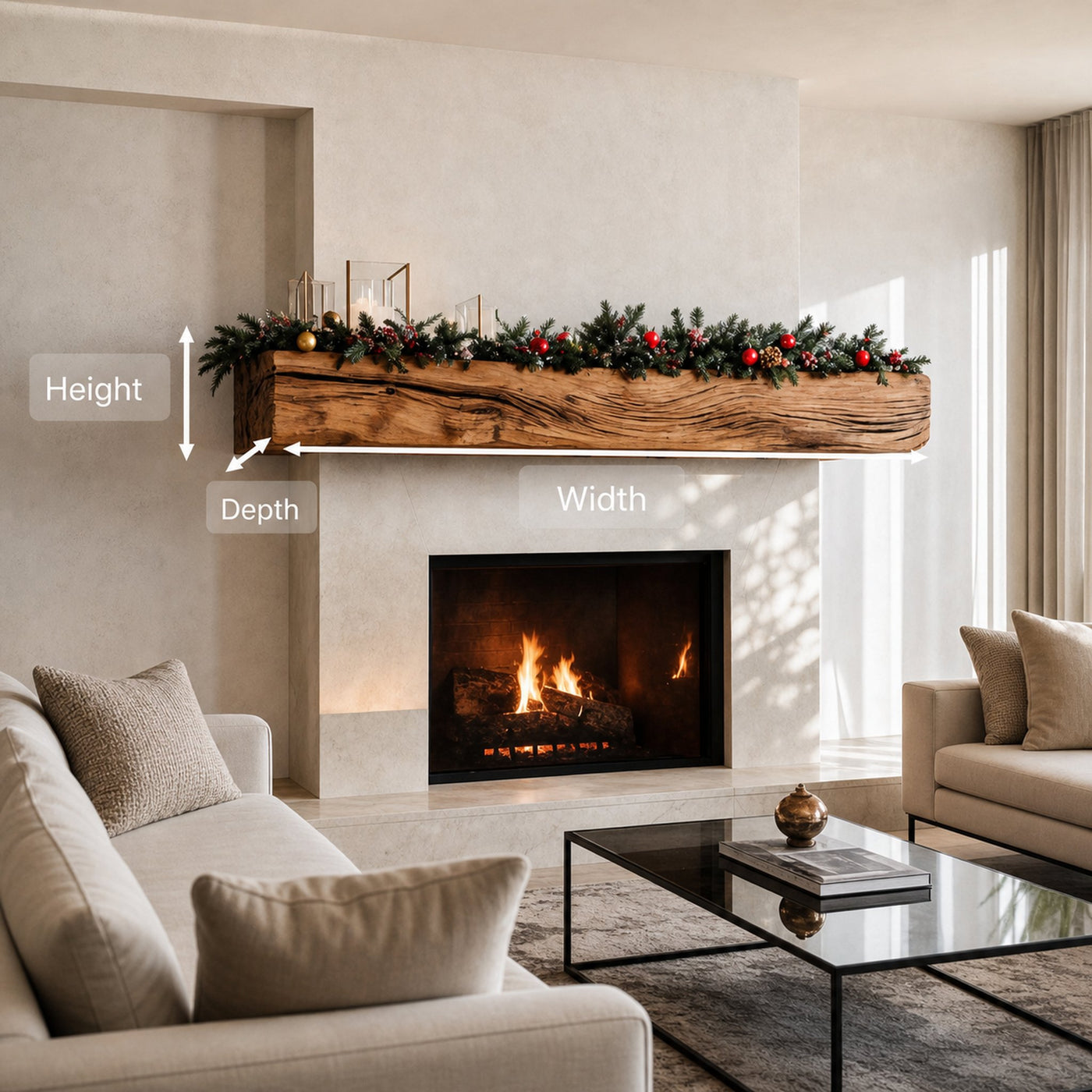 Rustic Fireplace Mantel With Live Edge For Living Room - product view 6