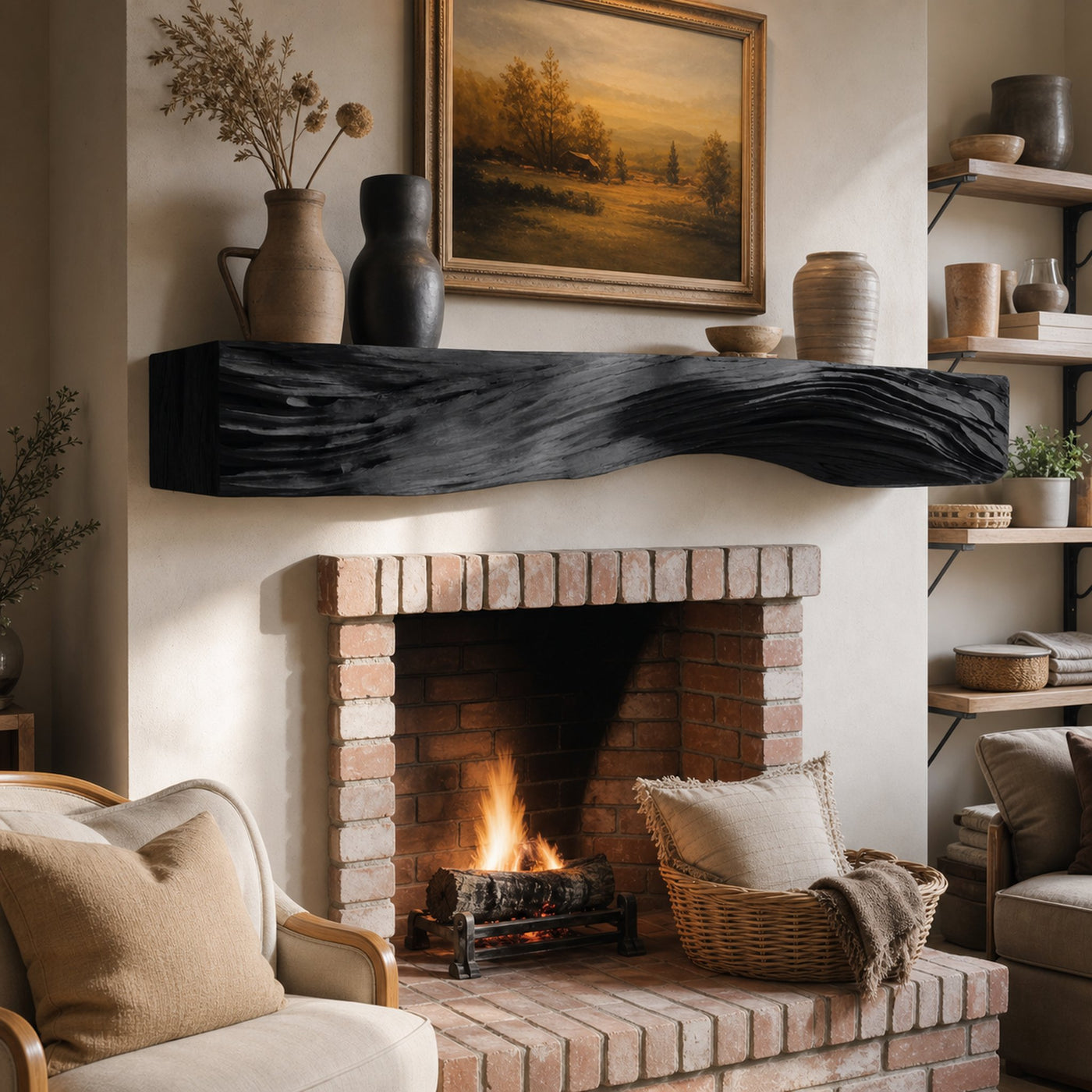 Rustic Fireplace Mantel With Sculptural Carved Design For Home - product view 7