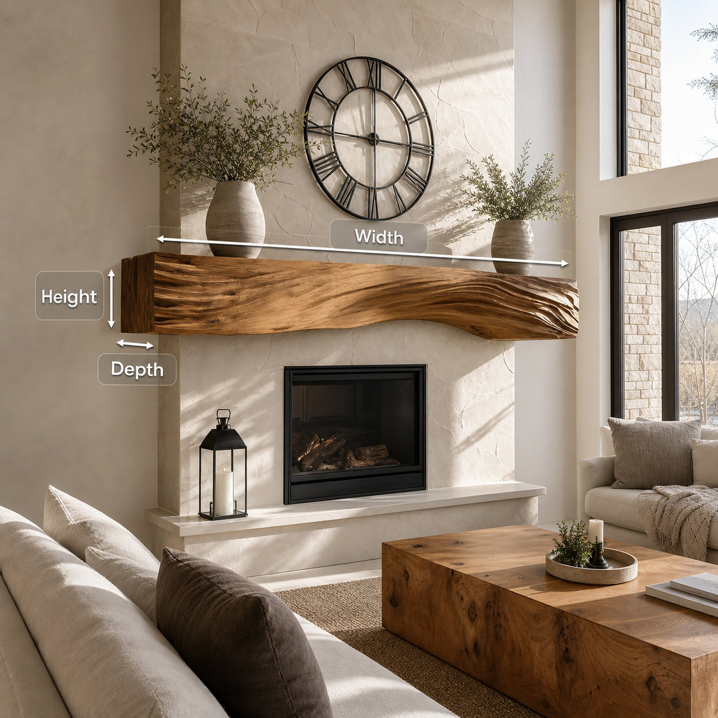 Rustic Fireplace Mantel With Sculptural Carved Design For Home - product view 8