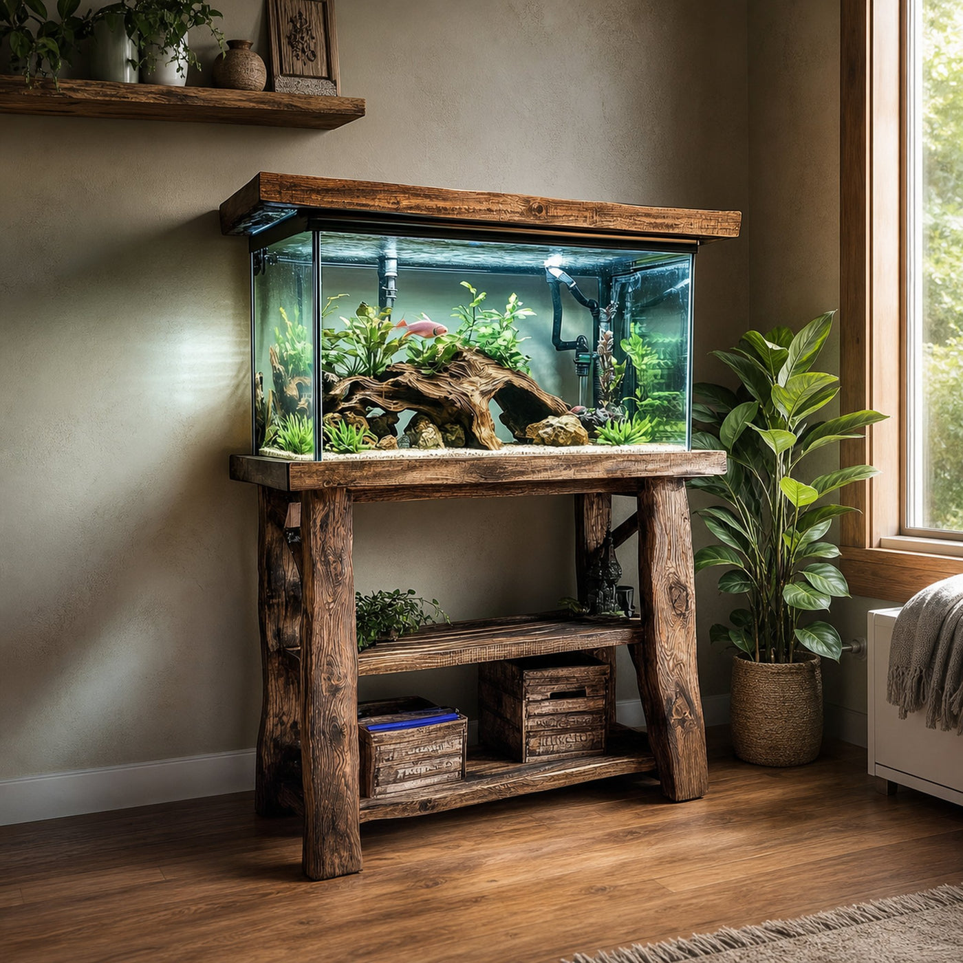 Rustic Fish Tank Live Edge Aquarium Decor Home Gift