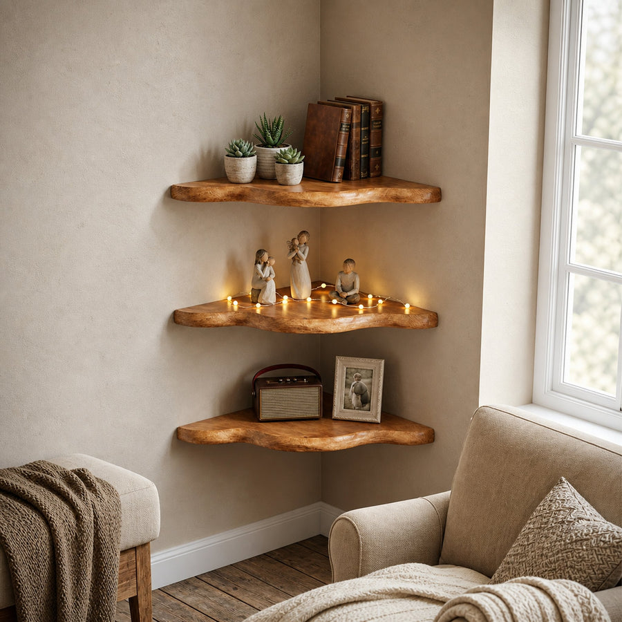 Rustic Floating Corner Shelf For Living Room And Interior Decor