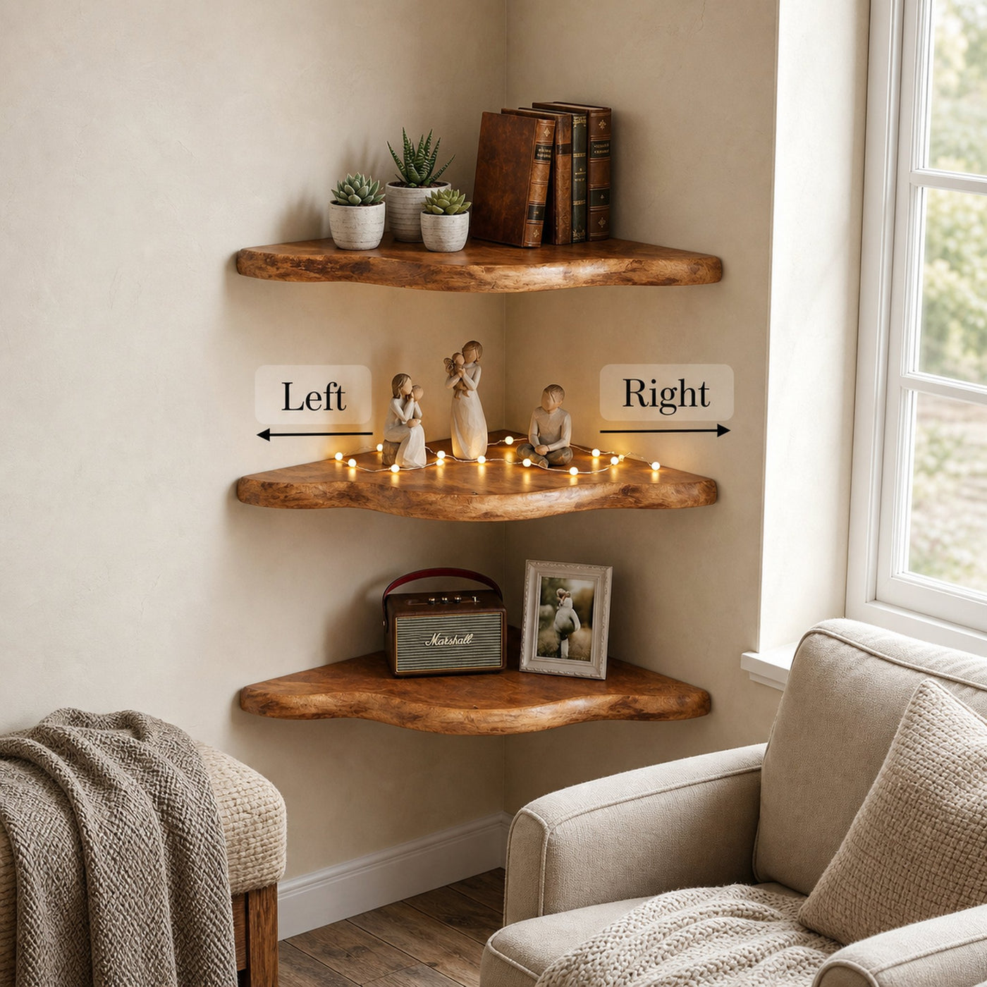 Rustic Floating Corner Shelf For Living Room And Interior Decor - product view 6