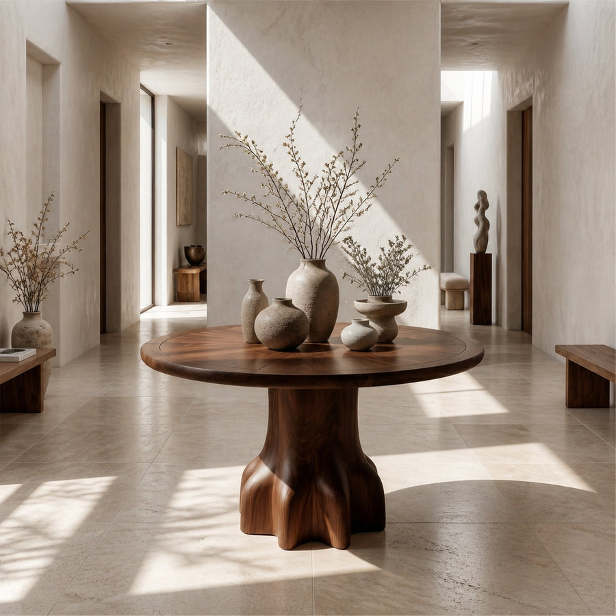 Rustic Foyer Table With Handcrafted Solid Wood Pedestal Base For Entryway And Hallway
