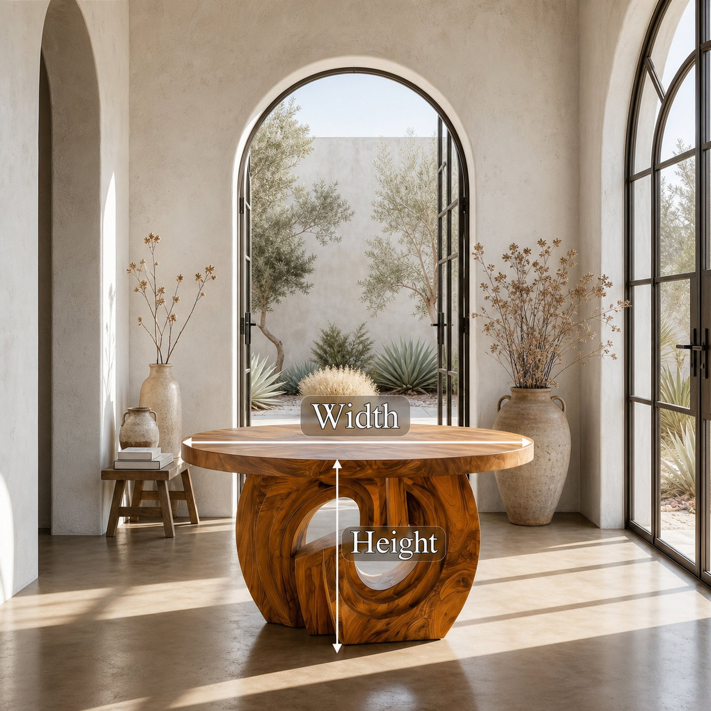 Rustic Foyer Table With Sculptural Ring Pedestal Base For Entryway And Hallway - product view 8